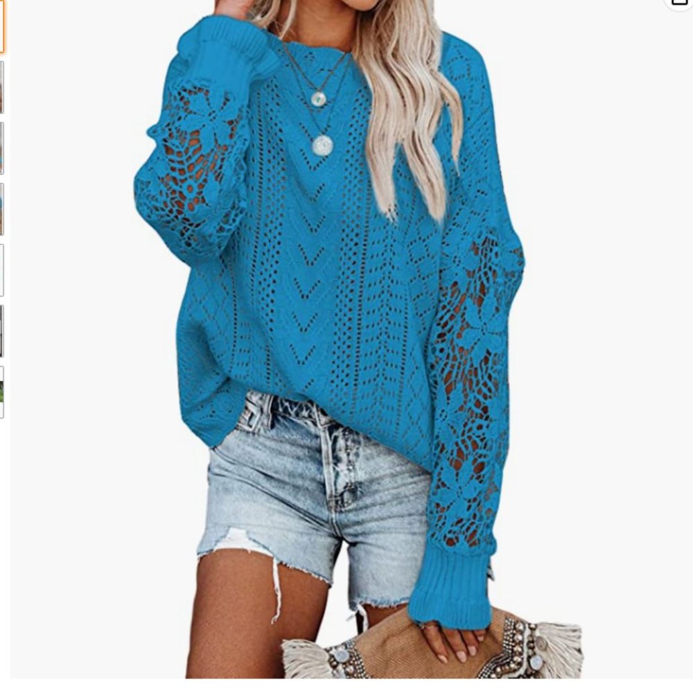 Lace Crochet Long Sleeved Crewneck Sweater Small NEVER BEEN WORN